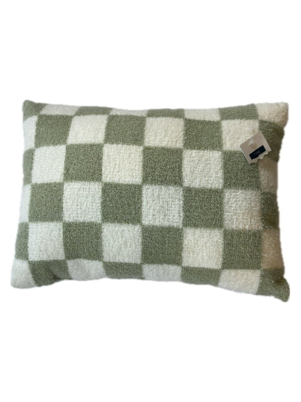 Green and white checkered decorative pillow